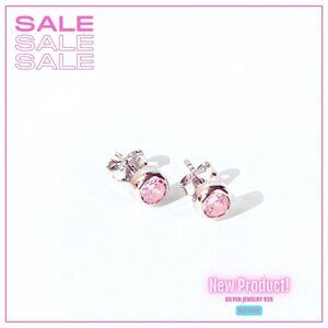 Women's earrings with round pink cubic zirconia in rhodium-plated sterling